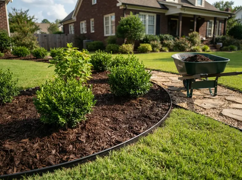 Fresh mulch installation in Northport Fresh mulch installation in Northport
