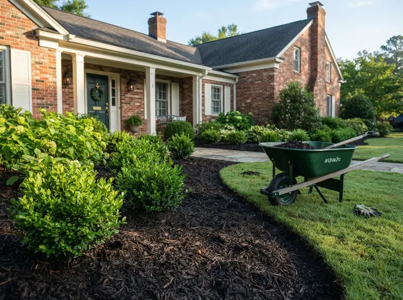Fresh mulch installation in Northport garden
