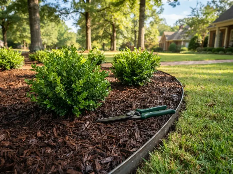 Fresh organic mulch in garden bed