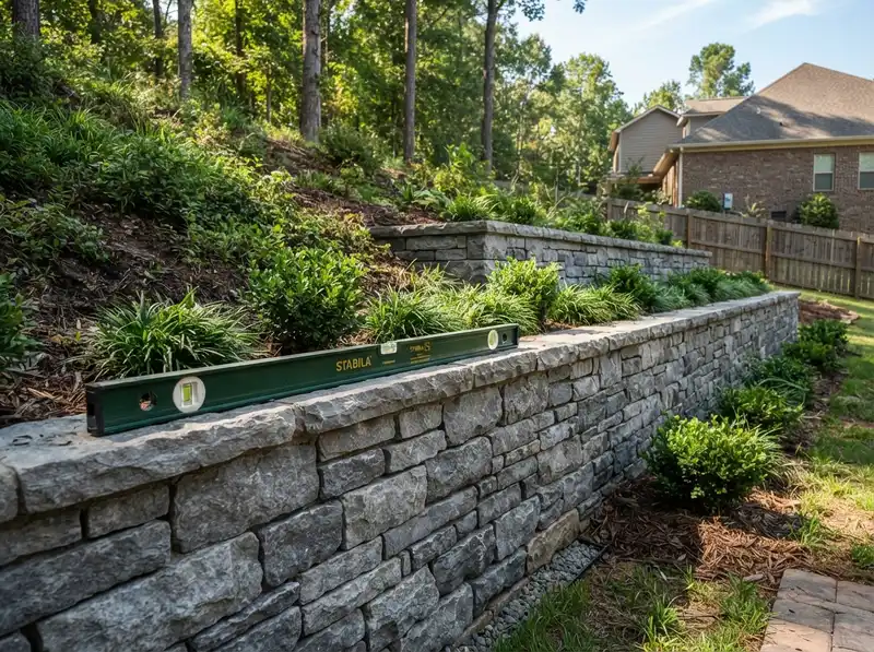 Stone retaining wall for erosion control