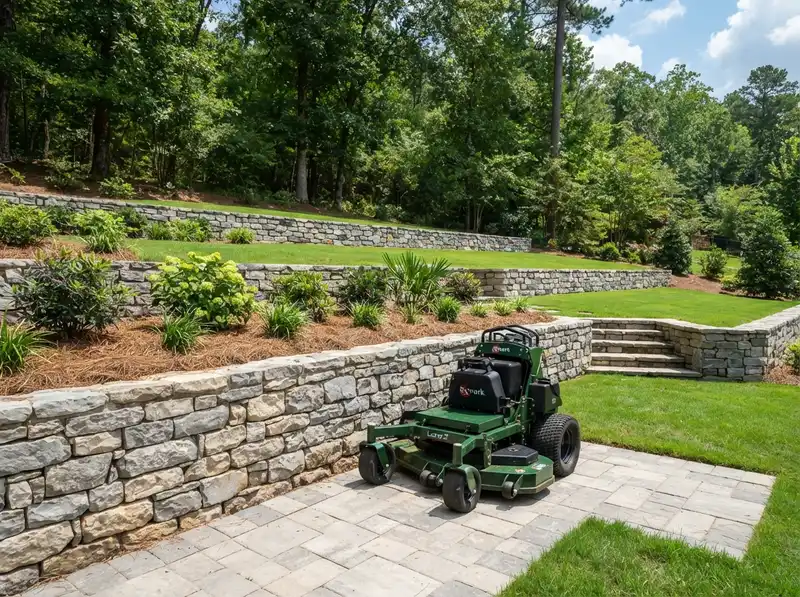New stone retaining wall installation New stone retaining wall installation