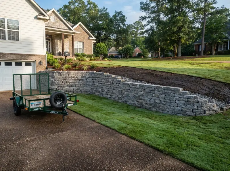 Stone retaining wall for drainage control