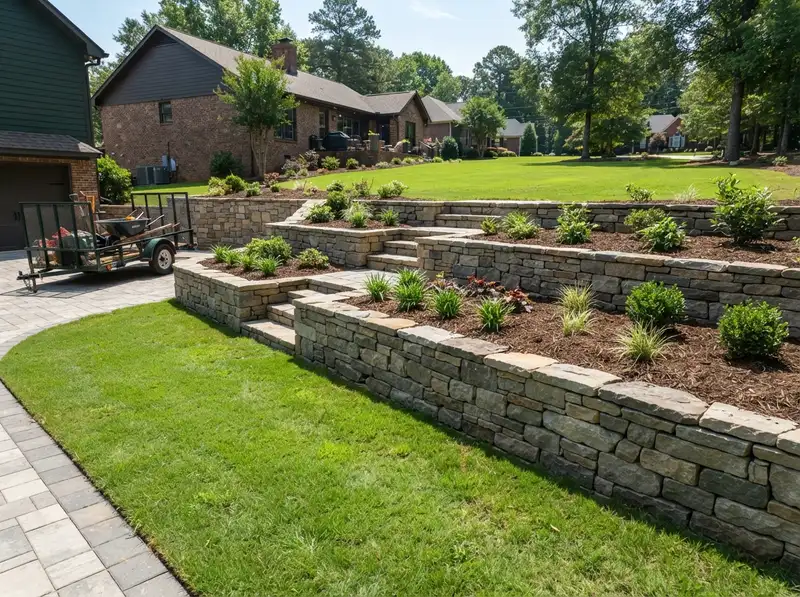 Professional stone retaining wall in Northport