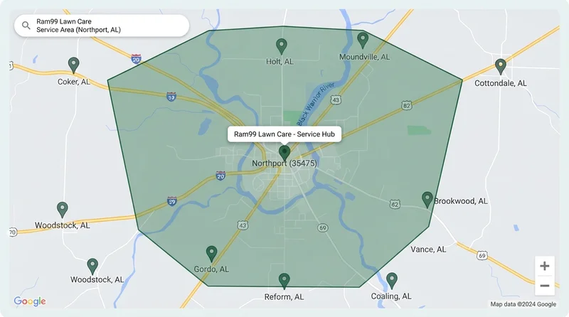 Service Area Map for Ram99 Lawn Care